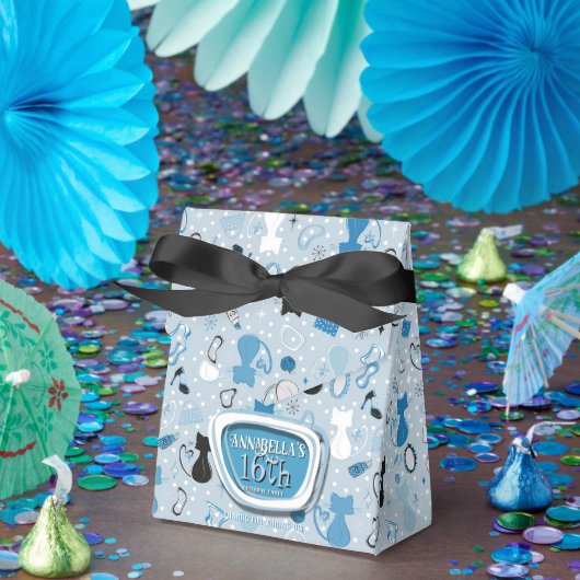 ミッドセンチュリーブルーハートキャッツ誕生日 フェイバーボックス (パーティー)