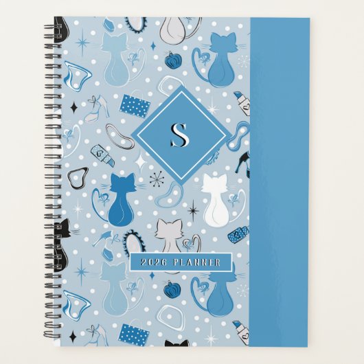 ミッドセンチュリーブルーハートネコ プランナー手帳 (正面)