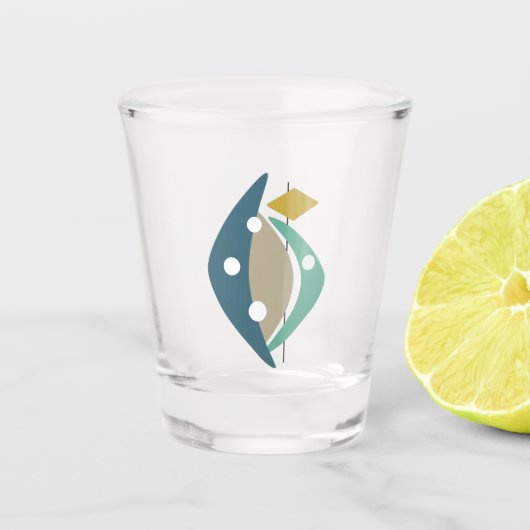 ミッドセンチュリーブルー原子エイジブーメランズ ショットグラス (正面)