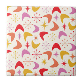 ミッドセンチュリーブーメランとカラフルスターバスト タイル