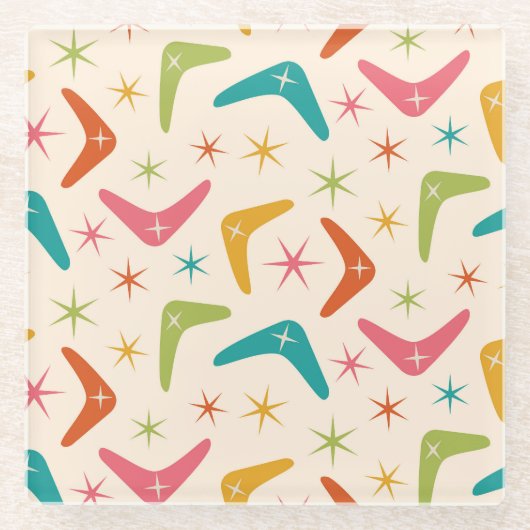 ミッドセンチュリーブーメランとレトロスターバスト ガラスコースター (正面)