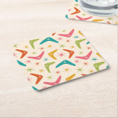 ミッドセンチュリーブーメランとレトロスターバスト スクエアペーパーコースター (アングル)