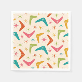 ミッドセンチュリーブーメランとレトロスターバスト スタンダードカクテルナプキン