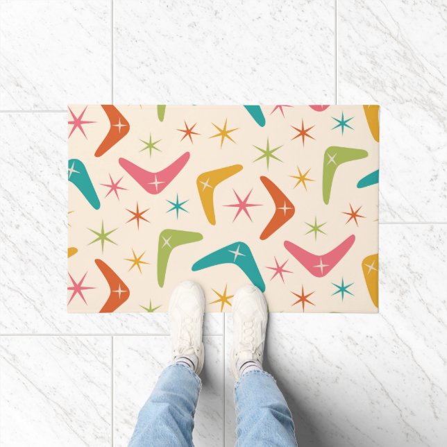 ミッドセンチュリーブーメランとレトロスターバスト ドアマット (室内)