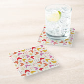 ミッドセンチュリーブーメランと原子カラフル星 ガラスコースター (アングル)