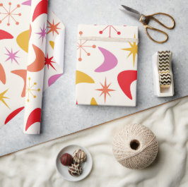 ミッドセンチュリーブーメランと原子カラフル星 ラッピングペーパー