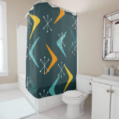 ミッドセンチュリーブーメランズスターバストティール（緑がかった色） シャワーカーテン (インサイチュ)