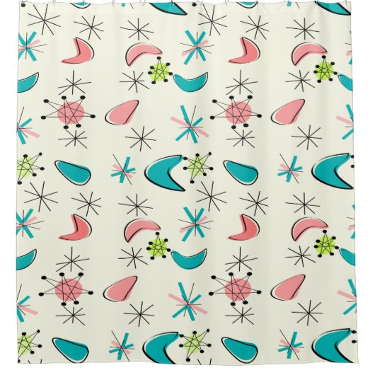 ミッドセンチュリーブーメランモダングル  シャワーカーテン (正面)