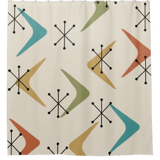 ミッドセンチュリーブーメラン数々のズスターバスト色 シャワーカーテン (正面)
