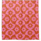 ミッドセンチュリーホタテのピンクとオレンジの花 シャワーカーテン (正面)