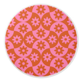 ミッドセンチュリーホタテのピンクとオレンジの花 セラミックノブ