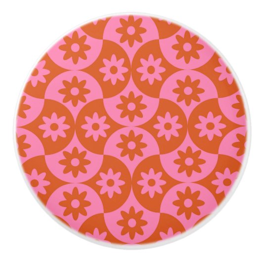 ミッドセンチュリーホタテのピンクとオレンジの花 セラミックノブ (正面)