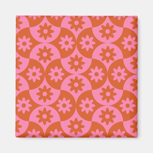 ミッドセンチュリーホタテのピンクとオレンジの花 マグネット (正面)