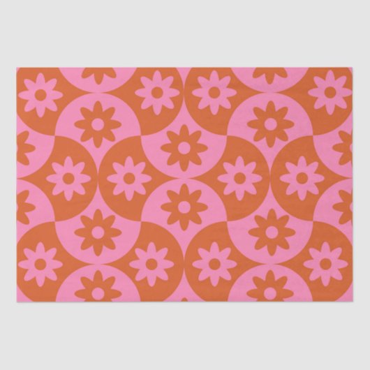 ミッドセンチュリーホタテのピンクとオレンジの花 薄葉紙 (正面)