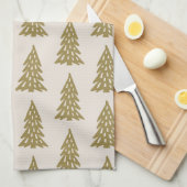 ミッドセンチュリーホリデーツリーパターン金ゴールド キッチンタオル (四つ折り)