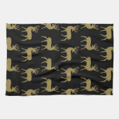 ミッドセンチュリーホリデーディアパターンブラックと金ゴールド キッチンタオル (横)