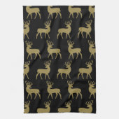 ミッドセンチュリーホリデーディアパターンブラックと金ゴールド キッチンタオル (縦)