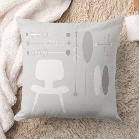 ミッドセンチュリーホワイトグレーパターンチェアシルエット クッション (ブランケット)