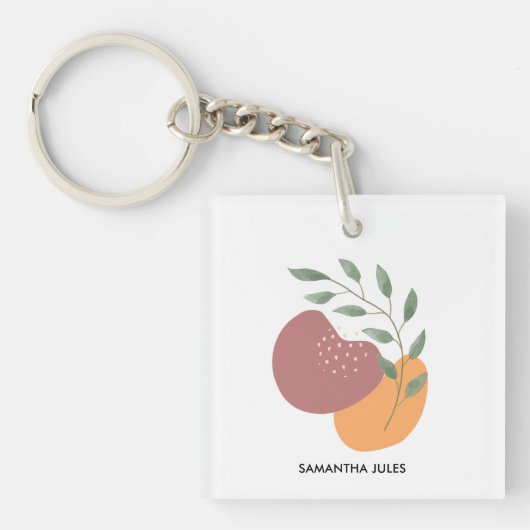 ミッドセンチュリーボタニカル抽象芸術テラコッタボホ キーホルダー (正面)