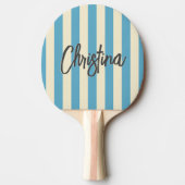 ミッドセンチュリーポロストライピングアクアスカイ絵を描ー名前 卓球ラケット (正面)