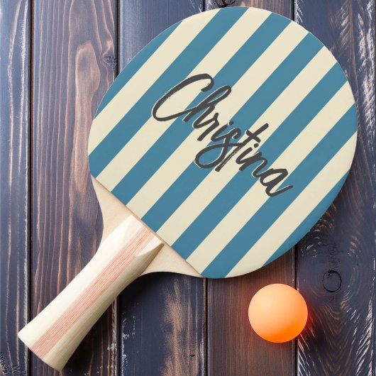 ミッドセンチュリーポロストライピング深いアクア色彩の鮮やか名前 卓球ラケット