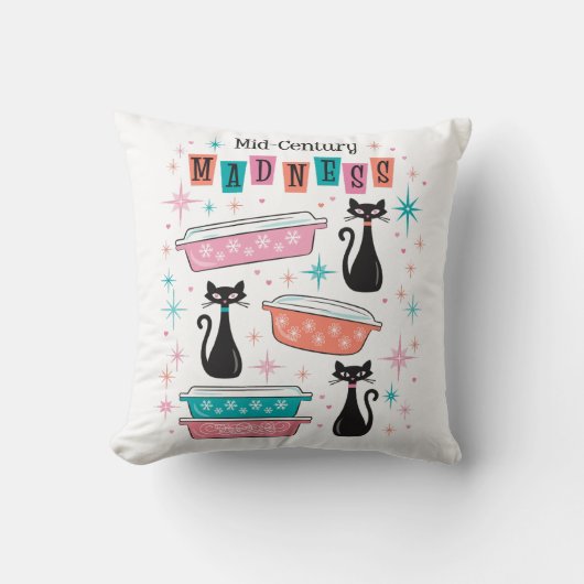ミッドセンチュリーマッドネス枕黒猫ピレックスレトロ クッション (正面)