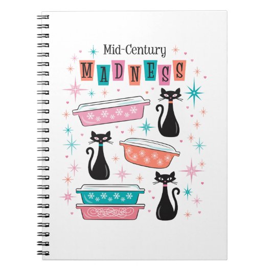 ミッドセンチュリーマッドネスPyrex Cats Atomic Notebook ノートブック (正面)