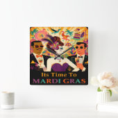 ミッドセンチュリーマルディグラスカクテルパーティー スクエア壁時計 (ホーム)