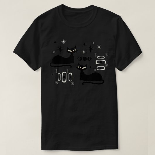 ミッドセンチュリーミッドセンチュリーキャットレトロアトミック時代宇宙 Tシャツ (デザイン正面)