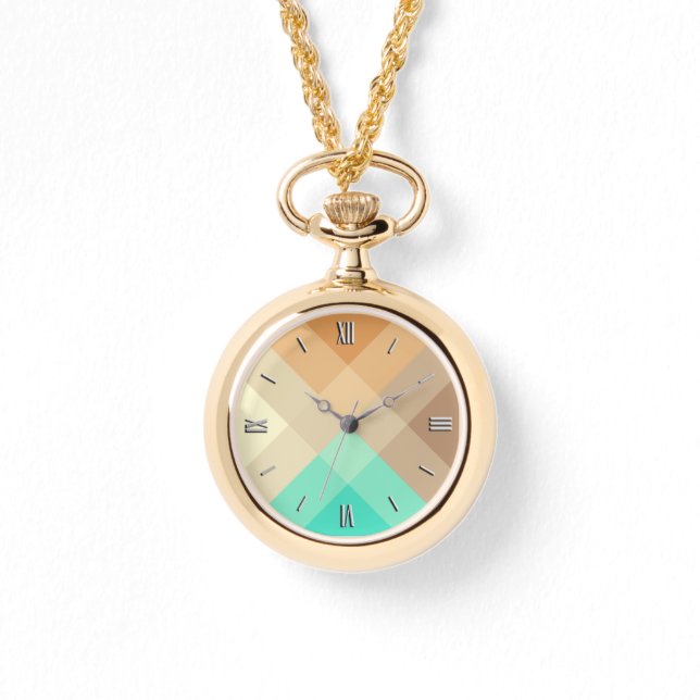 ミッドセンチュリーメガプレイド – タン&ターコイズ 腕時計 (正面)