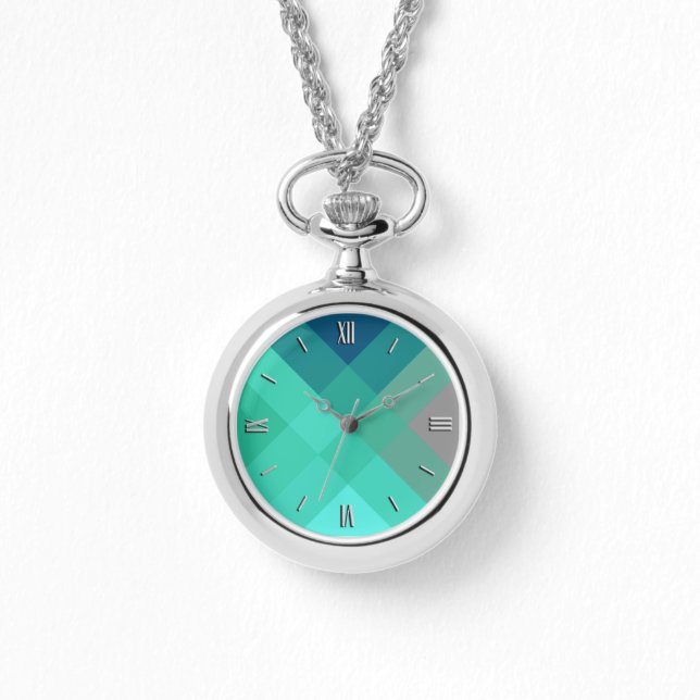 ミッドセンチュリーメガプレイド – ターコイズ&グレー 腕時計 (正面)