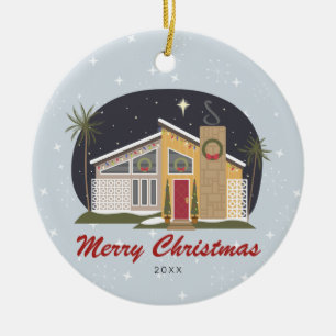 ミッドセンチュリーメモダンリークリスマスハウス セラミックオーナメント