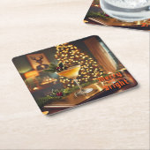 ミッドセンチュリーメリークリスマス&ブライトカクテル スクエアペーパーコースター (アングル)