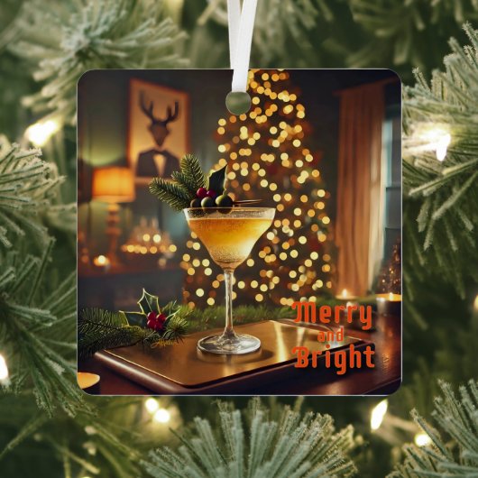ミッドセンチュリーメリークリスマス&ブライトカクテル メタルオーナメント (インサイチュ)