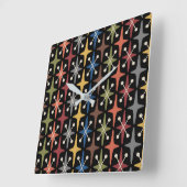 ミッドセンチュリーモダンなスターバースト柄 スクエア壁時計 (傾斜)