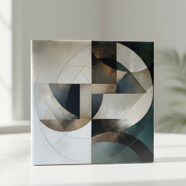 ミッドセンチュリーモダンなニュートラルゴールドの幾何学抽象 タイル