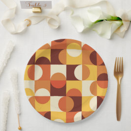 ミッドセンチュリーモダンな半円模様（イエロー＆オレンジ） ペーパープレート