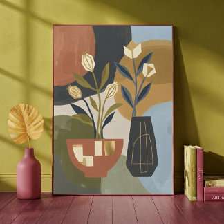 ミッドセンチュリーモダンな抽象的な植物画の静物画 ポスター