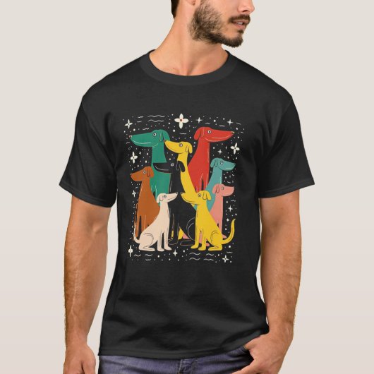 ミッドセンチュリーモダンな雰囲気の犬 50年代 60年代スタイルのヴィンテージ Tシャツ (正面)