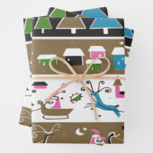 ミッドセンチュリーモダンのクリスマスシーン ラッピングペーパーシート (インサイチュ)