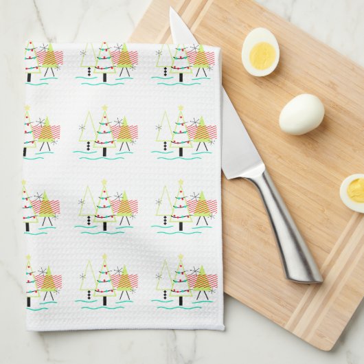 ミッドセンチュリーモダンのクリスマスツリー キッチンタオル (四つ折り)