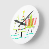 ミッドセンチュリーモダンのクリスマスツリー ラウンド壁時計 (傾斜)