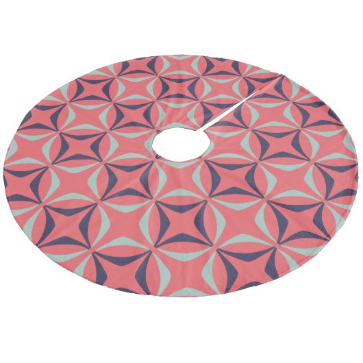 ミッドセンチュリーモダンのネイビーサンゴの幾何学模様 フリース ツリースカート (アングル)