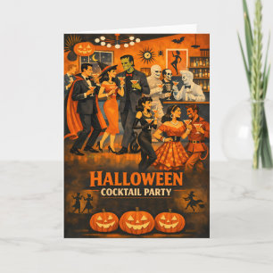 ミッドセンチュリーモダンのハロウィンマーティニパーティー カード