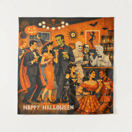 ミッドセンチュリーモダンのハロウィンマーティニパーティー タペストリー