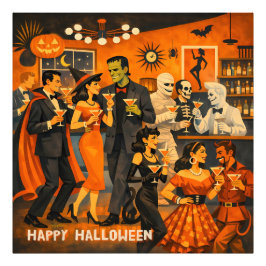 ミッドセンチュリーモダンのハロウィンマーティニパーティー フォトプリント           