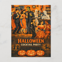 ミッドセンチュリーモダンのハロウィンマーティニパーティー ポストカード