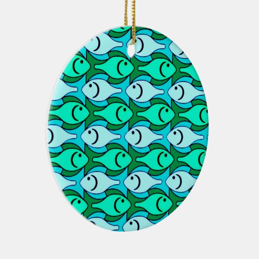 ミッドセンチュリーモダンの魚、翡翠の緑とアクア セラミックオーナメント (右)