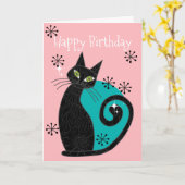 ミッドセンチュリーモダンアトミックキャットレトロハッピーバースデー カード (黄色い花)