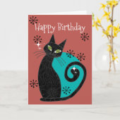 ミッドセンチュリーモダンアトミックキャットレトロハッピーバースデー カード (黄色い花)